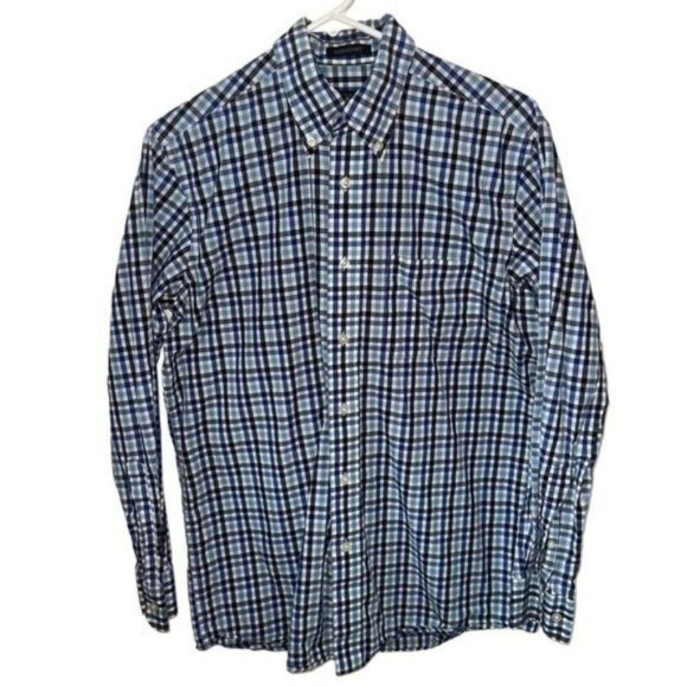 Pendleton Bridgeport Plaid Button-Down Blue & White 100% Cotton Shirt Mens Sz S